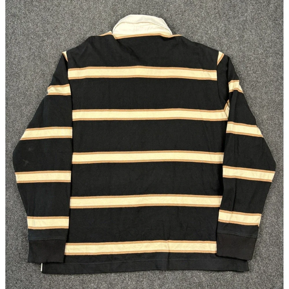 Banana Republic Mens L Rugby Shirt Black Tan Striped Long Sleeve 782343-00